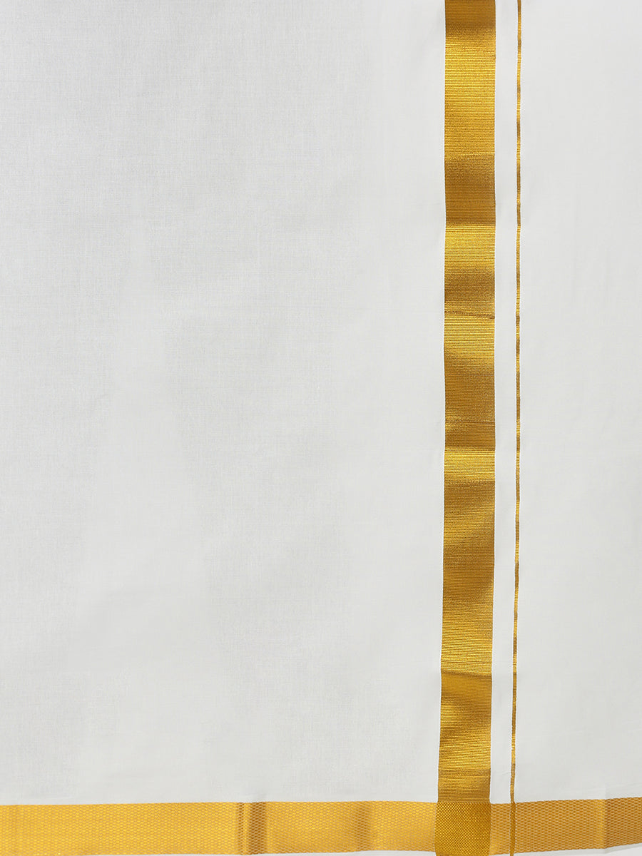 Mens Single Dhoti Cream with Gold Jari 1 1/2" Career-Zoom view