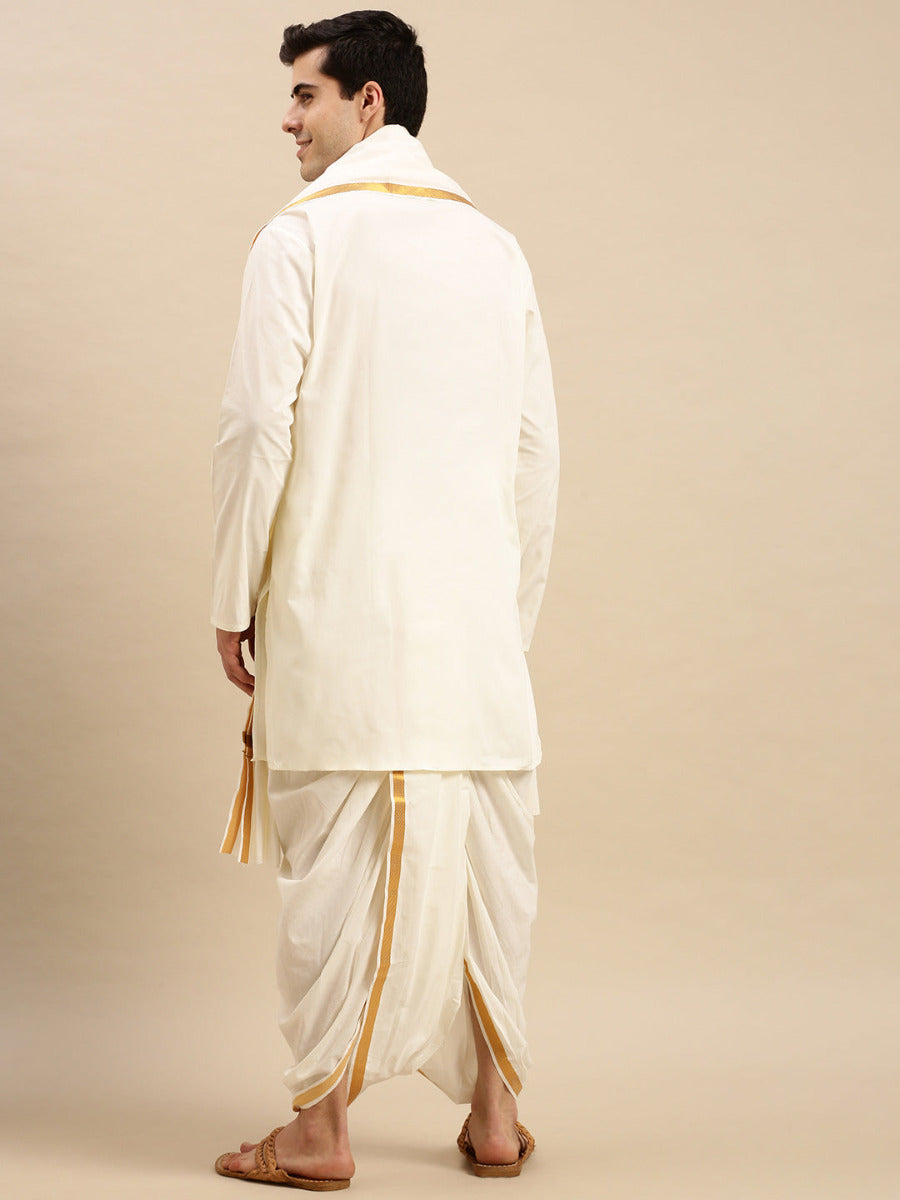 Premium Wedding Cream Readymade Panchakacham,Kurta & Towel Set RP Jari-Back view