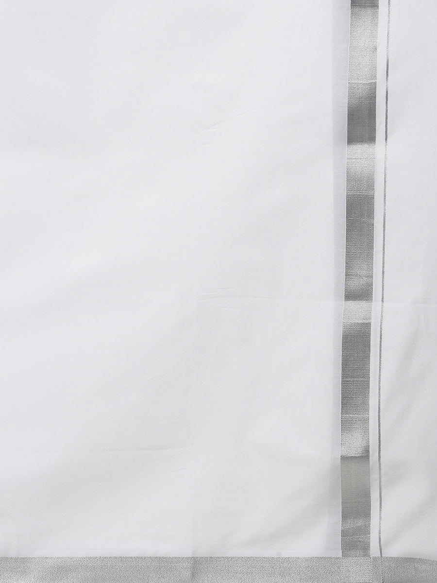 Mens Double Dhoti White with Silver Jari CCM508W-Zoom view