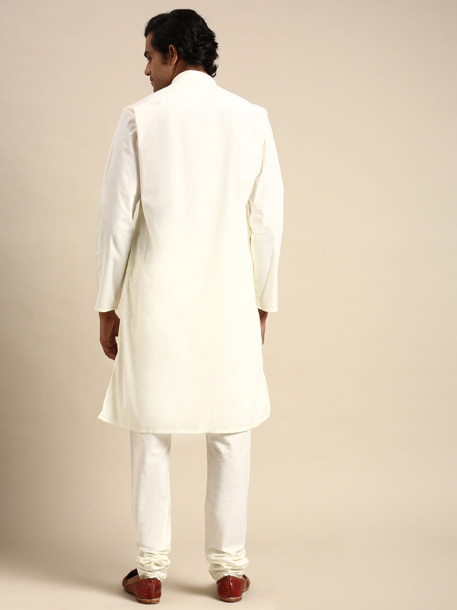 Mens Premium Cotton Long Full Sleeves Kurta and Pyjama Set Cream-Back view