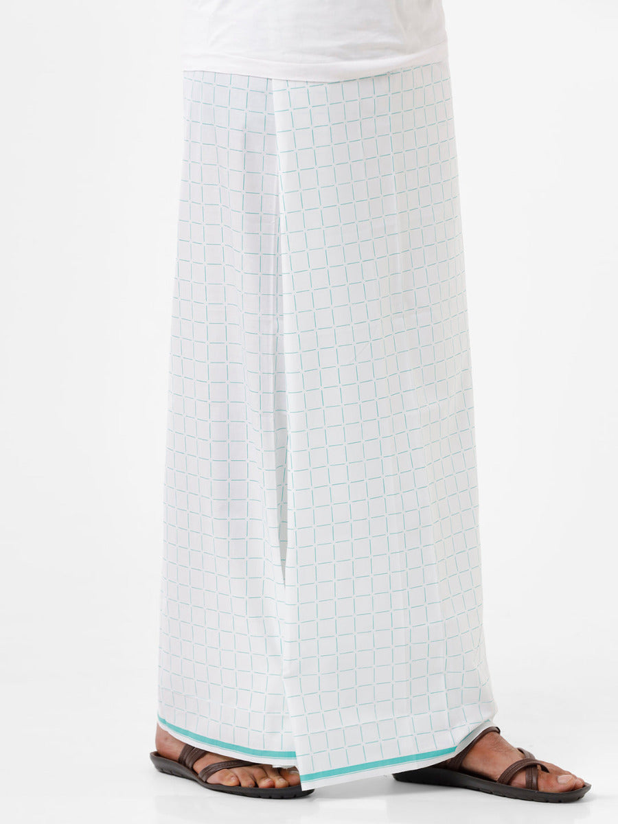 Men 100% Cotton Single Layer White Stitched Lungi Rainbow