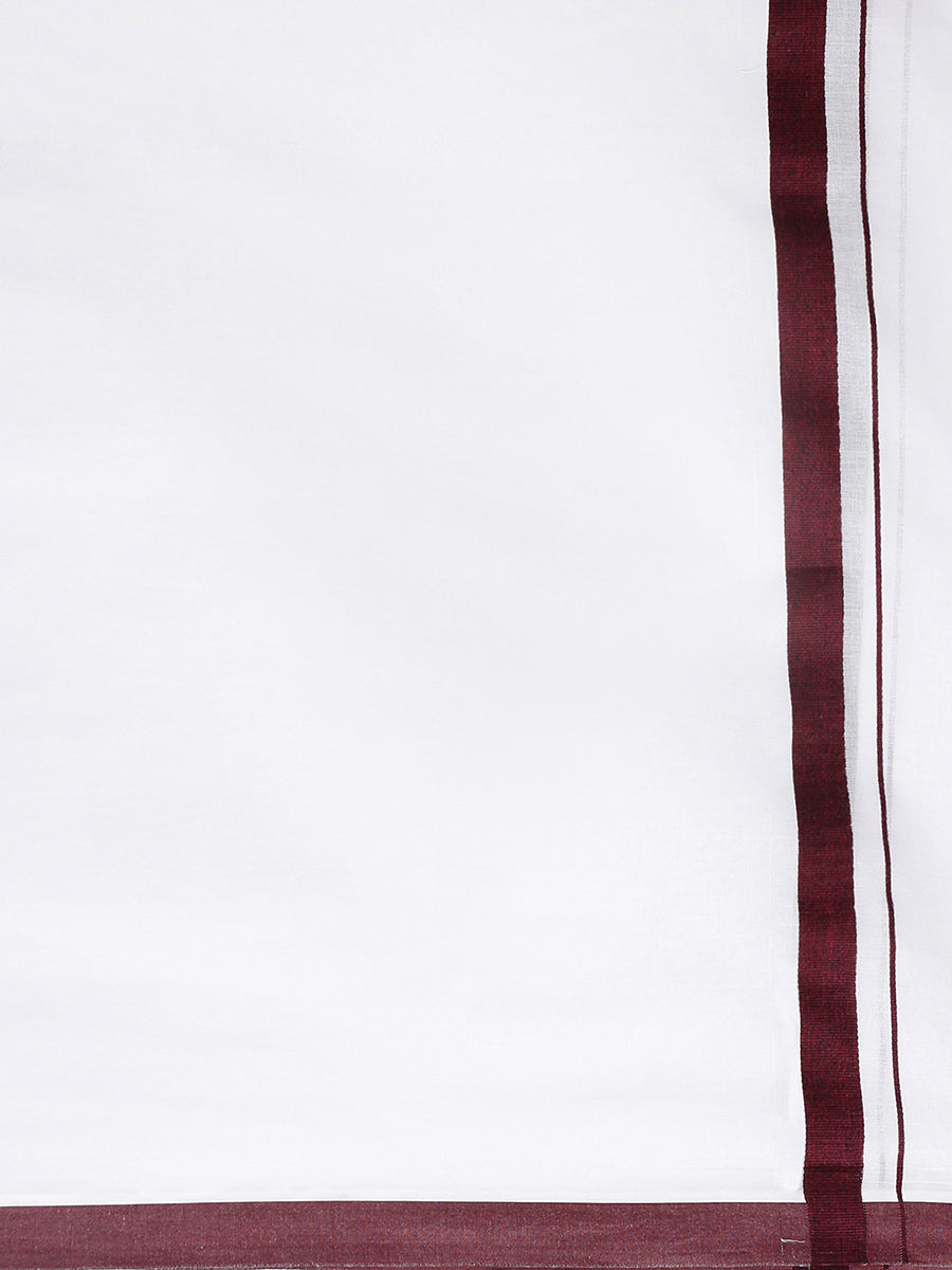 Men Cotton Blend Single Layer White Dhoti with Big Border 01