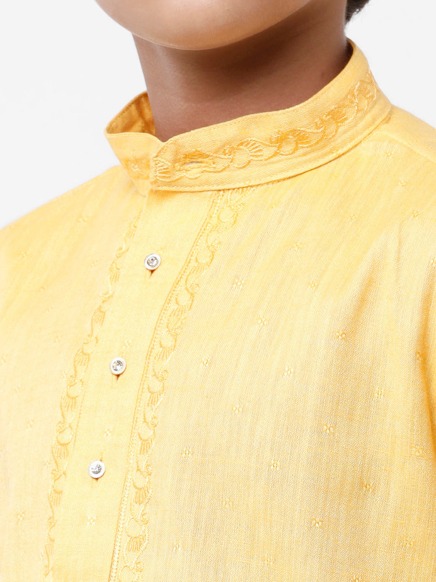 Boys Best Kurta Pyjama Set Yellow-Close view