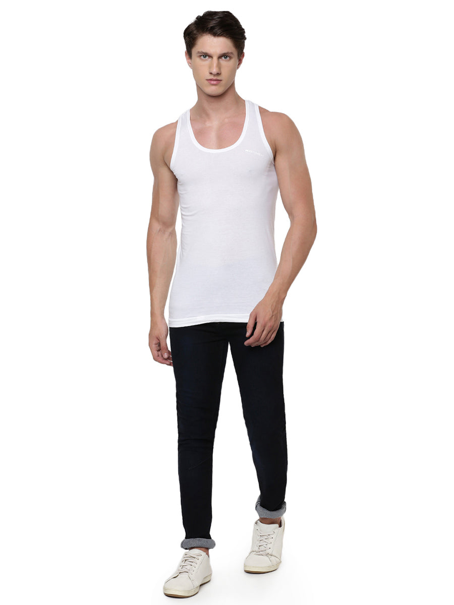 Mens Fine Cotton White Banian RN Romex Value Pack-Full view