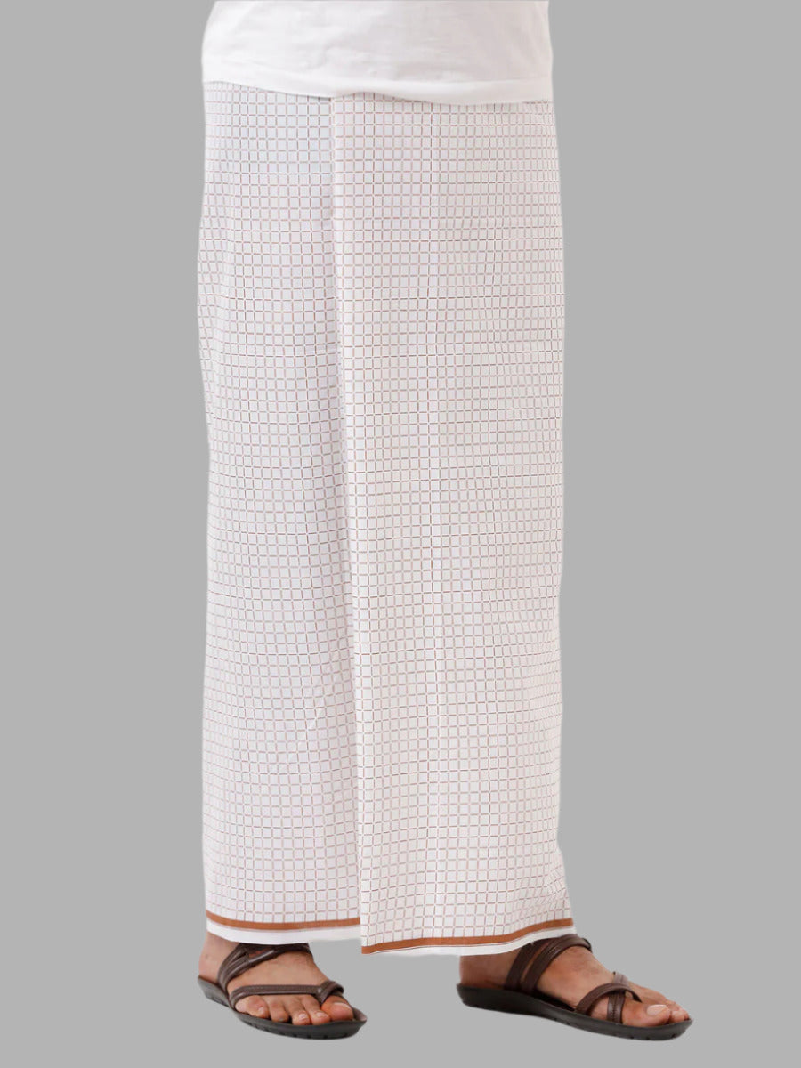 Men 100% Cotton Single Layer White Stitched Lungi Rainbow