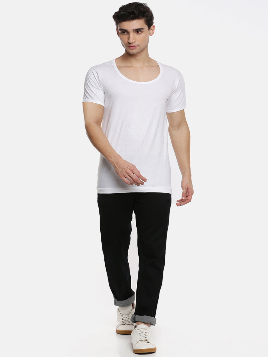 Soft Combed Cotton Single Jersy White Banian RNS Acoste (2PCs Pack )-Full view