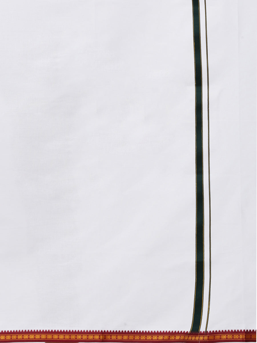 Mens White Dhoti With Big Border Mercury-Bottom view