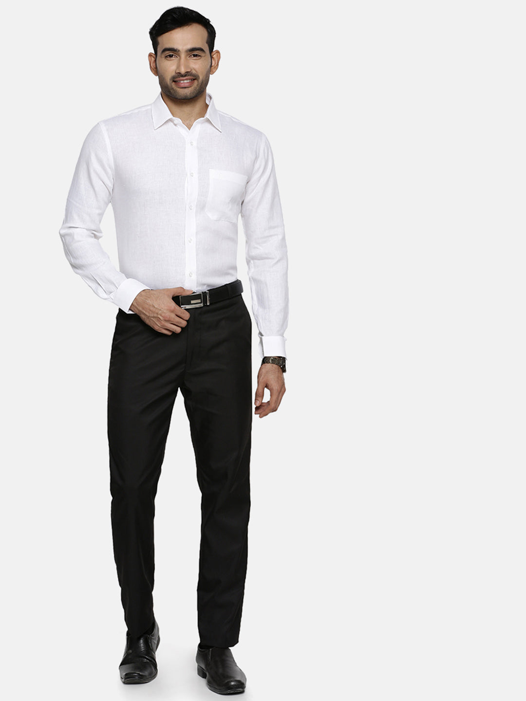 Mens Uniform Pure Linen White Shirt Full Sleeves-Full view