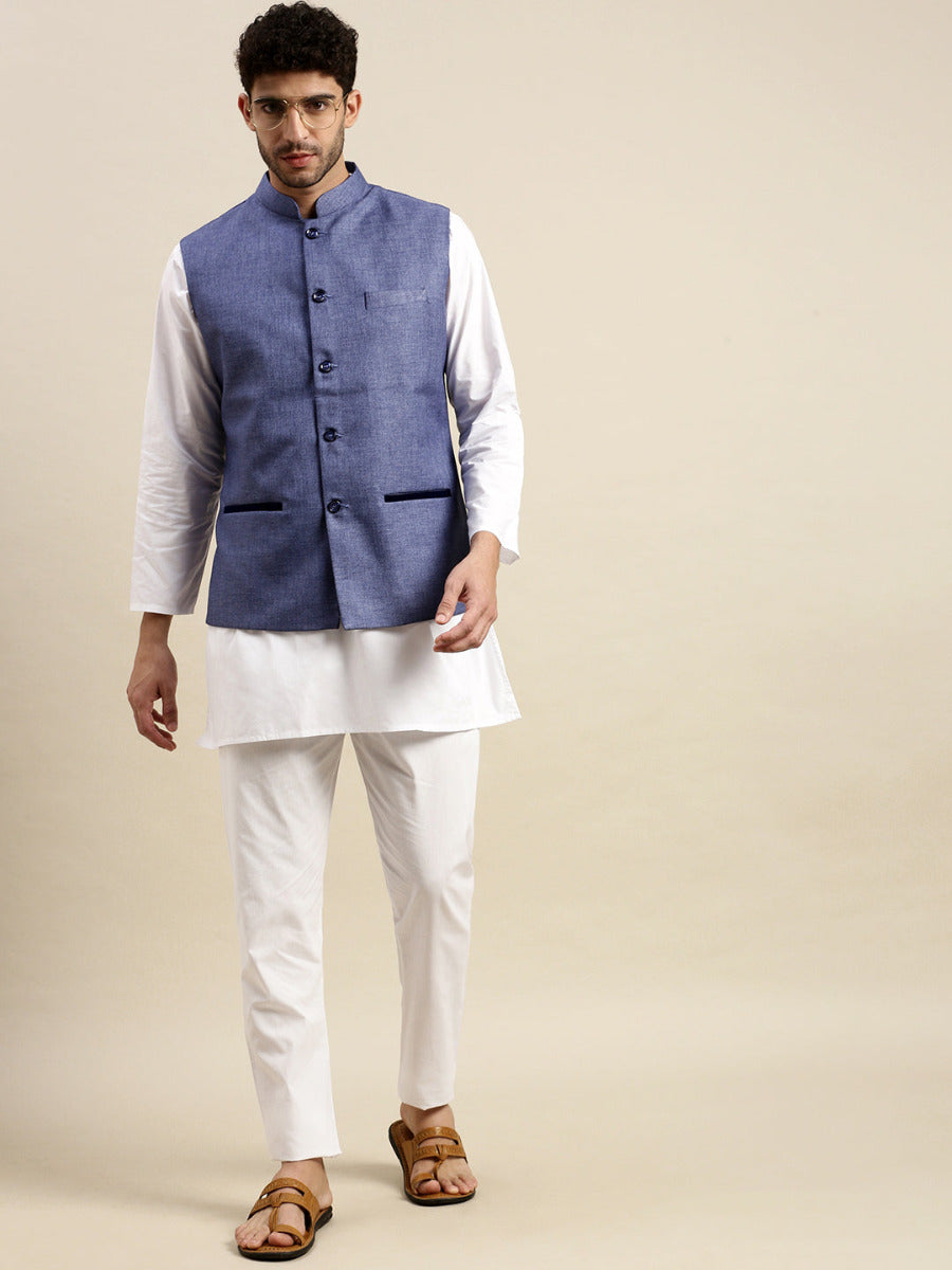 Mens Nehru Jacket Blue DB2-Full view