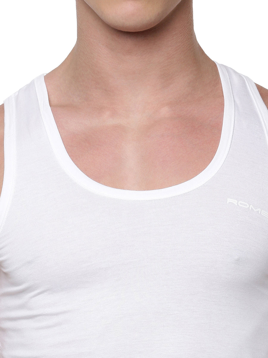 Mens Fine Cotton White Banian RN Romex Value Pack-Zoom view