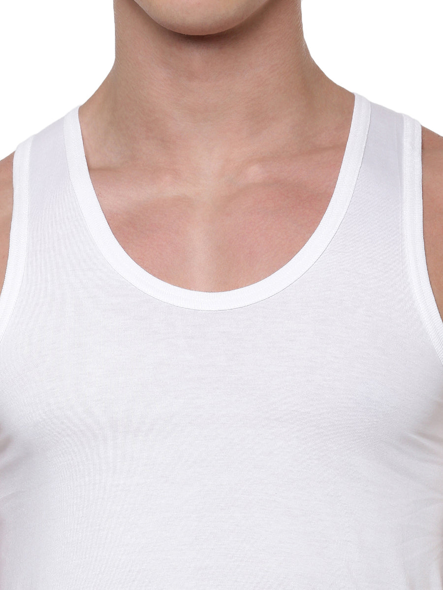 Mens Soft Combed Cotton Single Jersey White Banian RN Plus Size Acoste (2 PCs Pack)-Zoom view