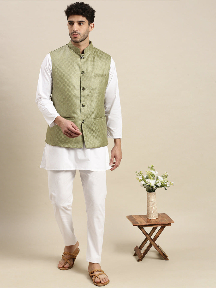 Mens Ethnic Jacket Olive Green DD8-Full view