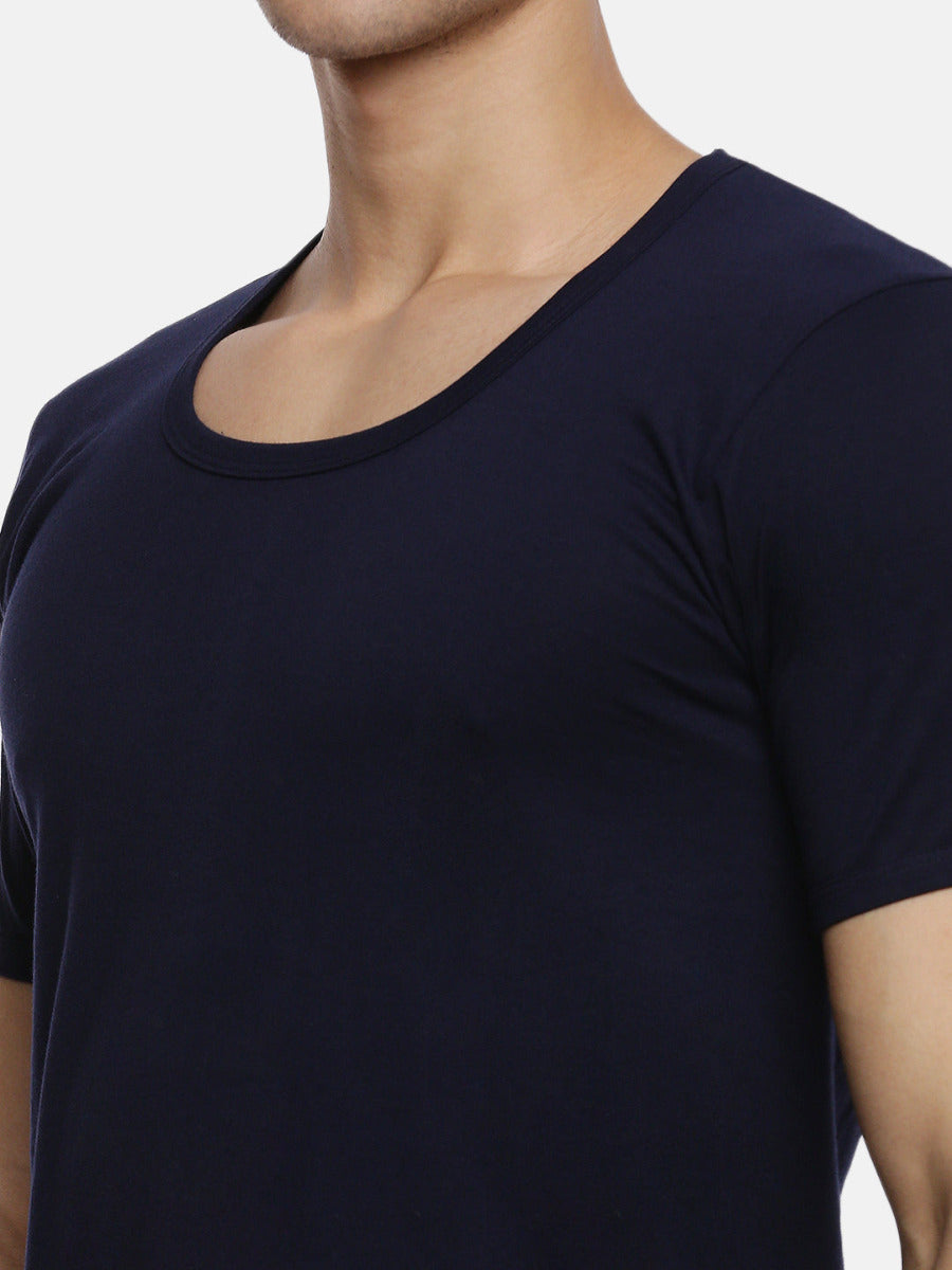 Mens Fine Cotton Color Sleeve Banian RNS Sukra (2 PCs Pack)-Zoom view blue