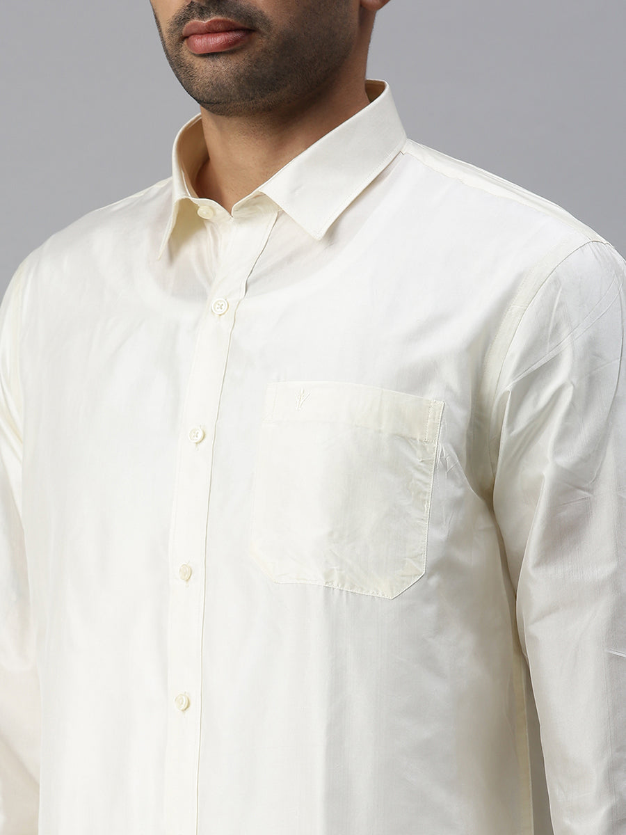 Mens Pure Silk Cream Shirt Full Sleeves Silk Mark-Zoom view