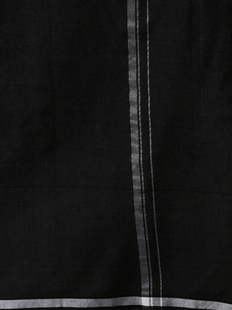 Men Cotton Blend Single Layer Black Dhoti & Towel Set with Assorted Border