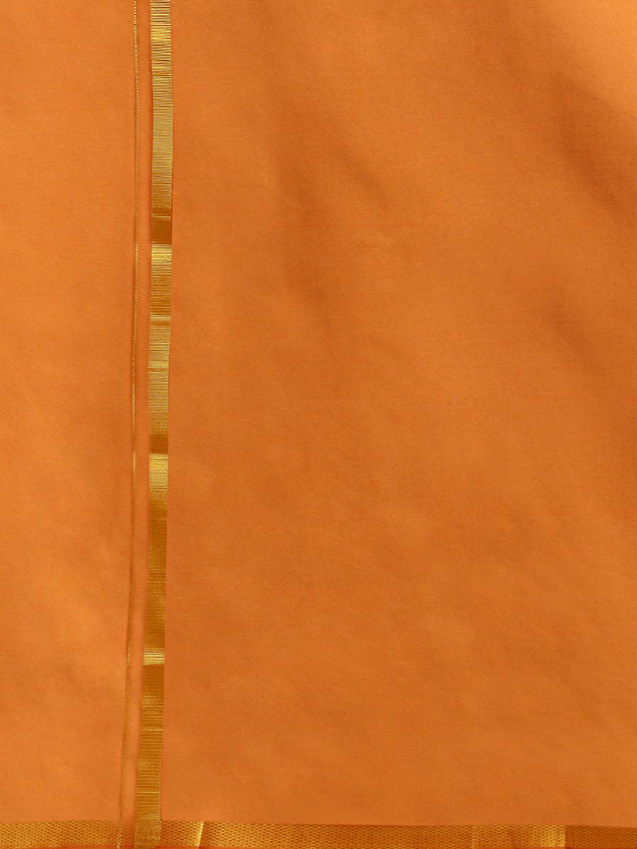 Mens Devotional Color Dhoti with 3/4" Gold Jari Border Cosmic Kavi-Zoom view