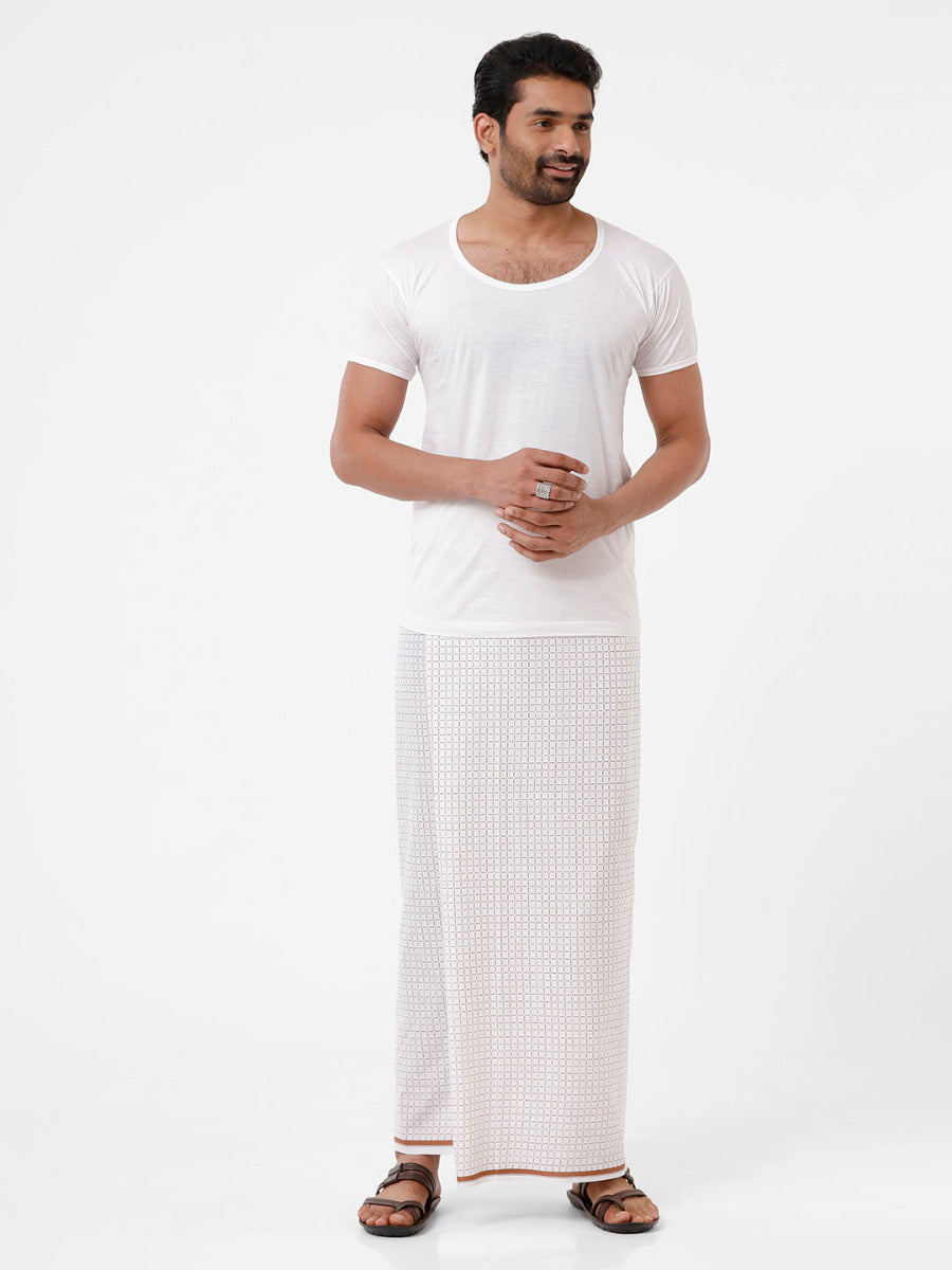 Men 100% Cotton Single Layer White Stitched Lungi Rainbow
