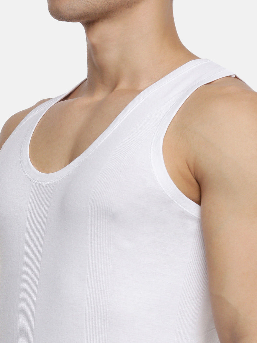 Mens Soft Fine Cotton Jersy White Banian RN Compact (2 PCs Pack)-Zoom view