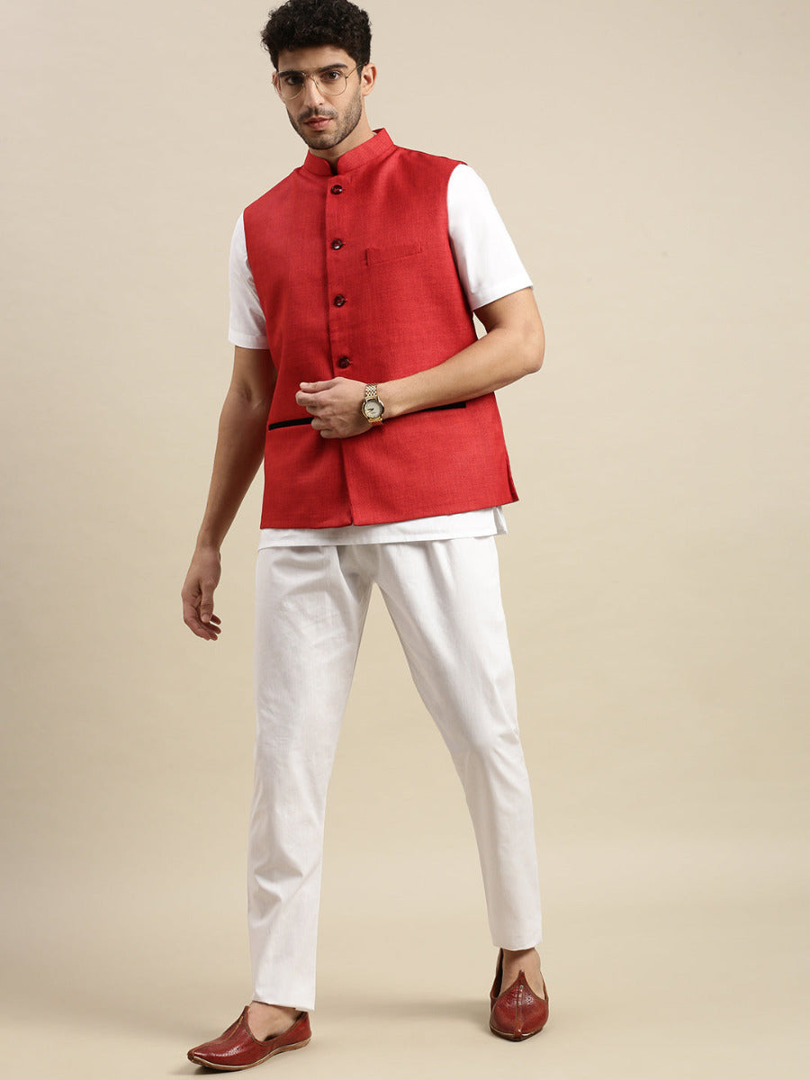 Mens Ethnic Jacket Red DB7-Full view