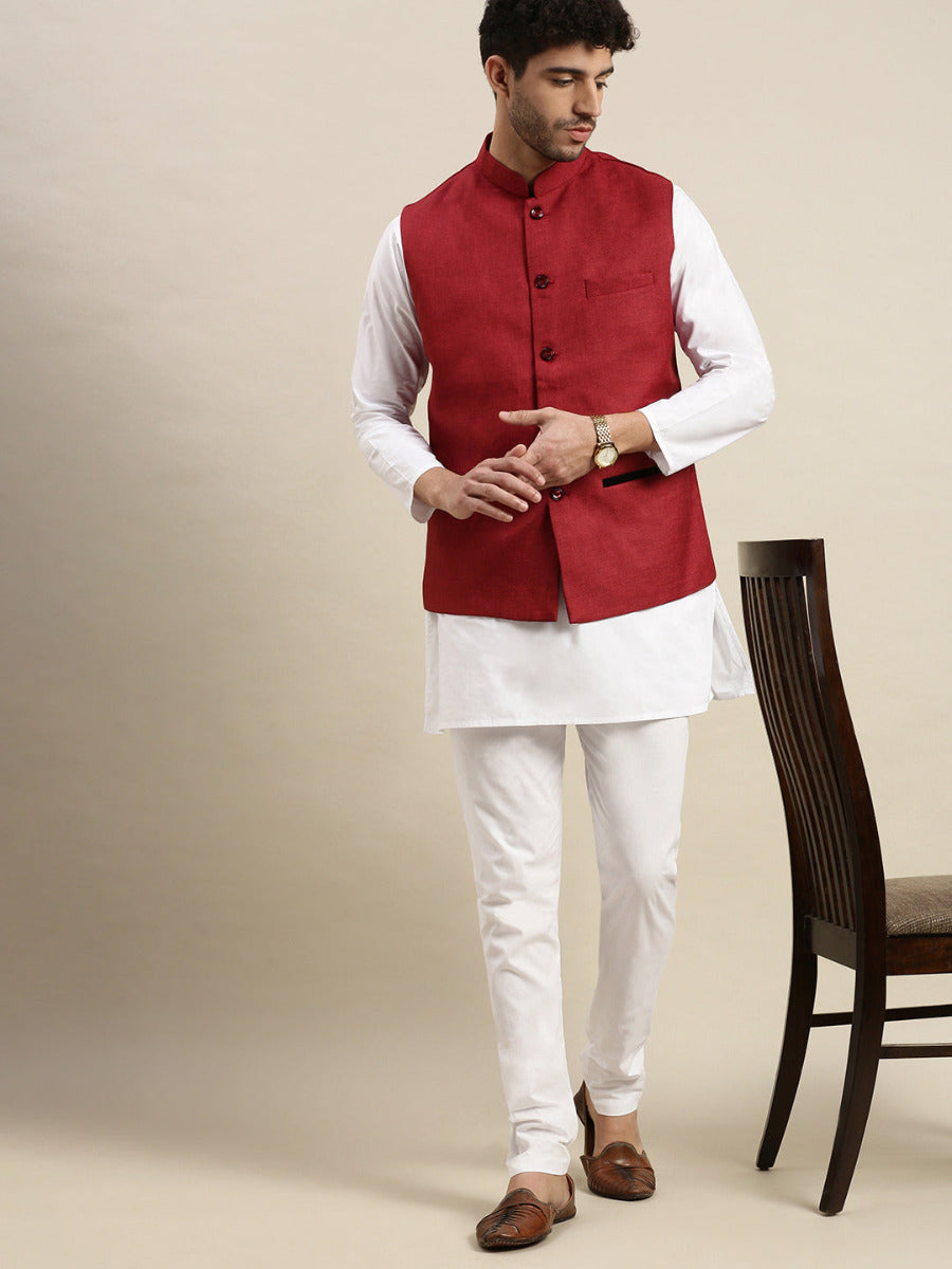 Mens Nehru Jacket Maroon  DB1-Full view