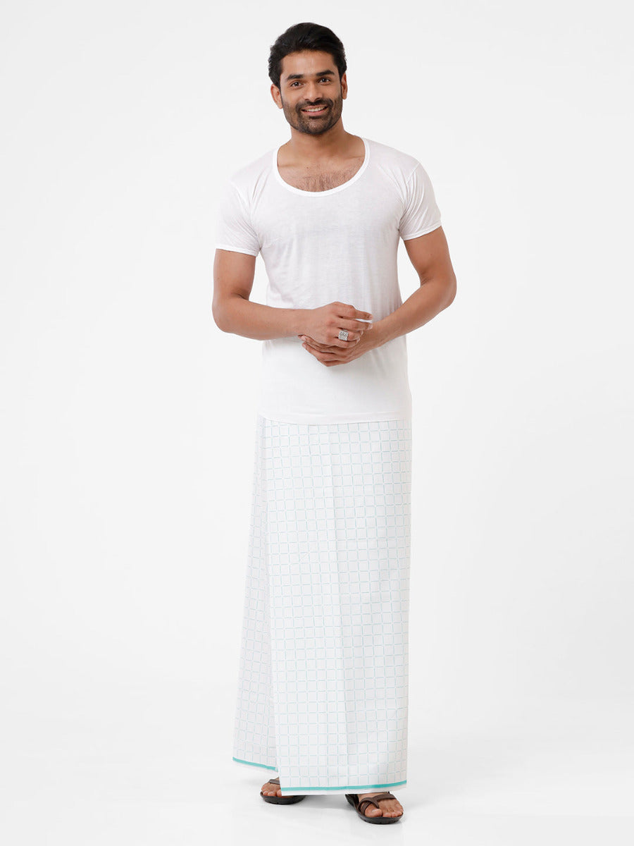 Men 100% Cotton Single Layer White Stitched Lungi Rainbow