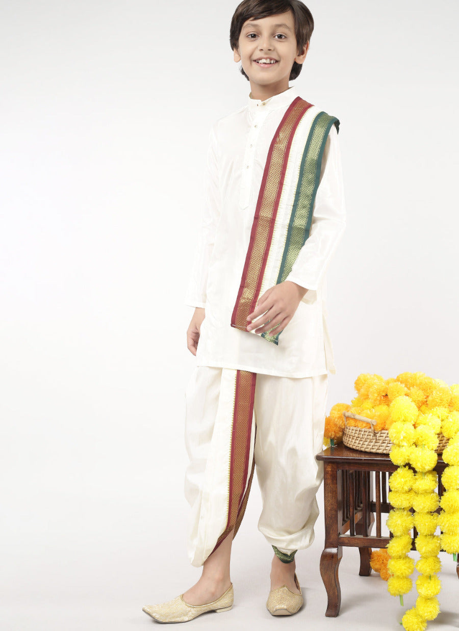 Boys Soft Silk Kurta Panchakacham Set-Full view