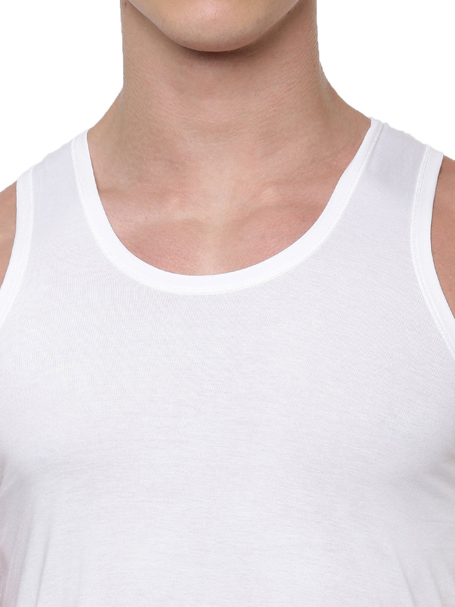Men 100 % Combed Cotton White Vest RN Plus Size Rise Up