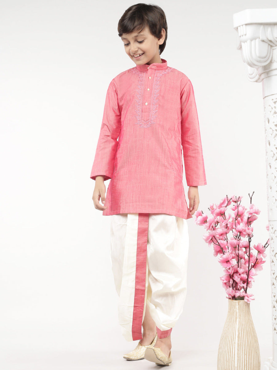 Boys Matching Kurta & Panchakacham Joy Set Pink VB3-Front alternative view