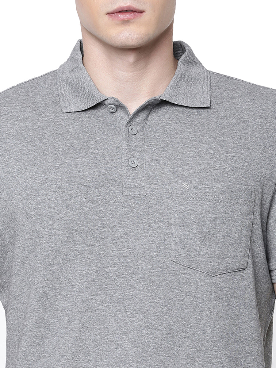 Super Combed Cotton Polo T-Shirt Grey Melange with Chest Pocket-Zoom view
