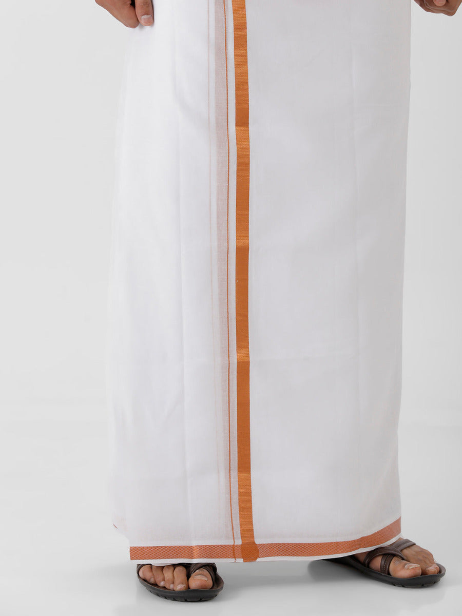 Mens Cotton Copper Colour Half Sleeves Shirt & Double Dhoti with Copper Jari Combo-Bottom view