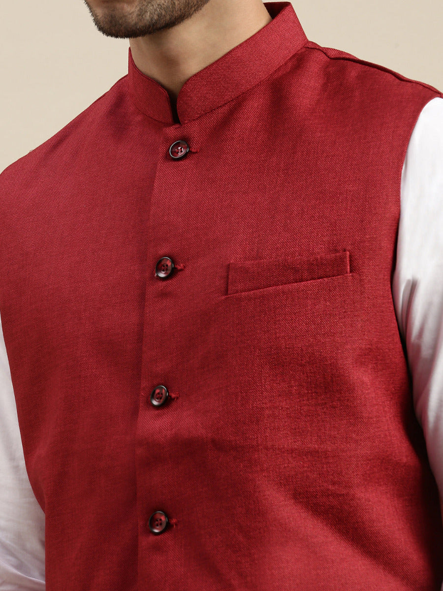 Mens Nehru Jacket Maroon  DB1-Zoom view