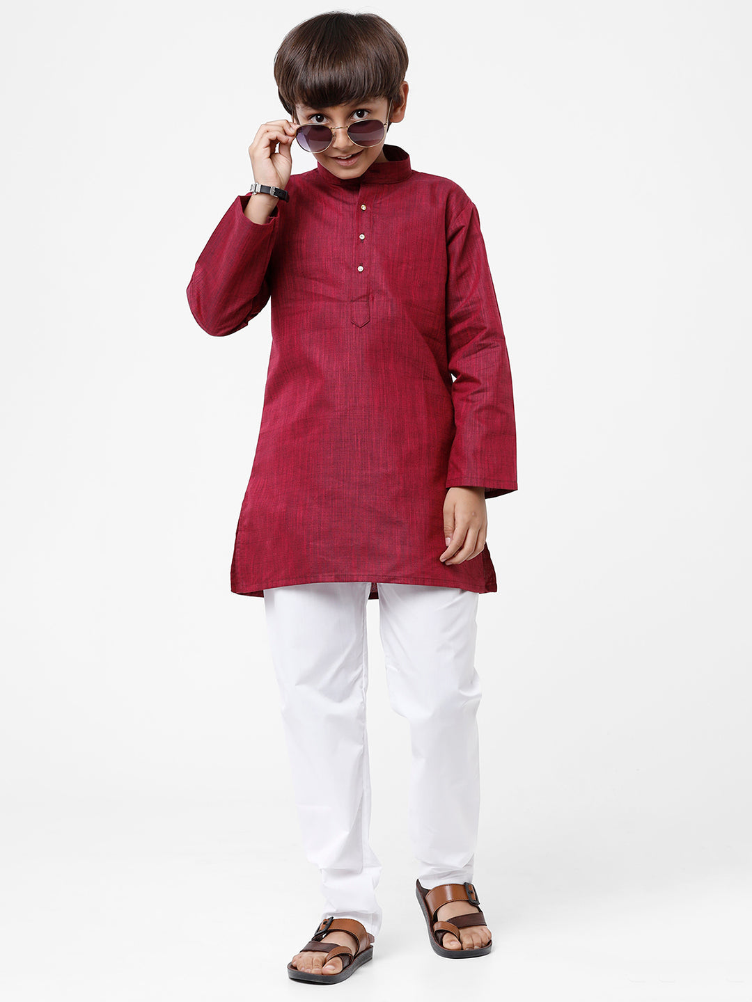 Boys Kurta Pyjama  Set Maroon-Front view