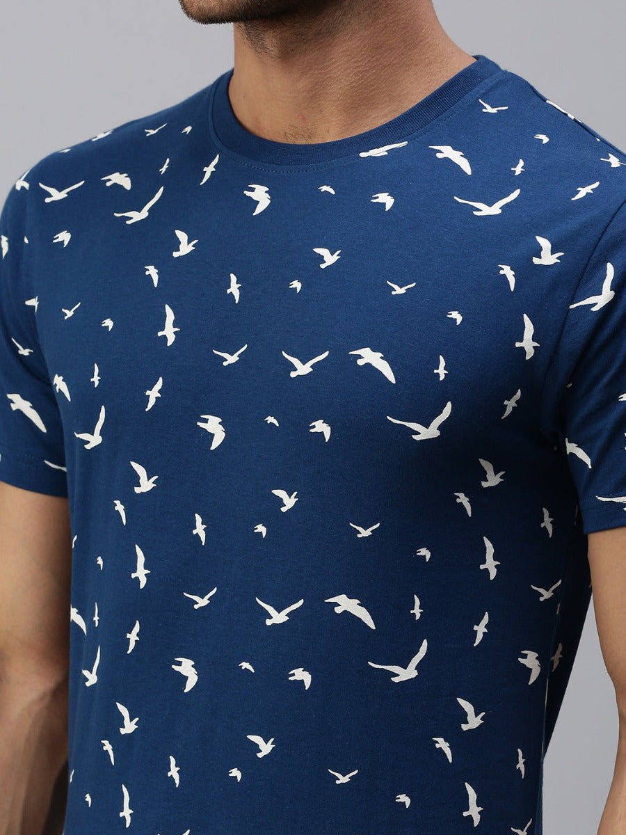 Graphic Printed Round Neck Casual T-Shirt Navy GT31-Zoomview