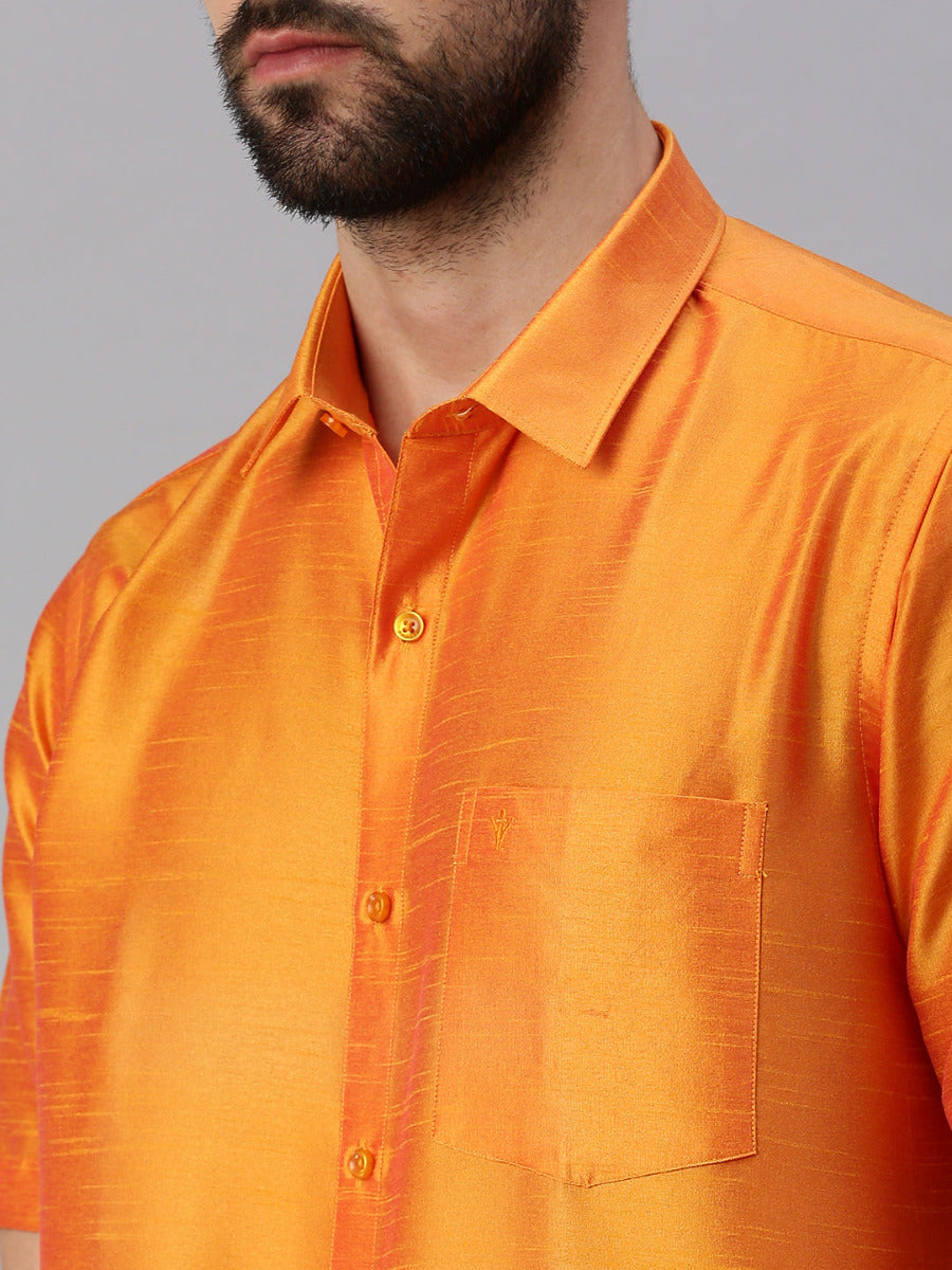 Mens Solid Fancy Half Sleeve Shirt Golden Orange-Zoom view