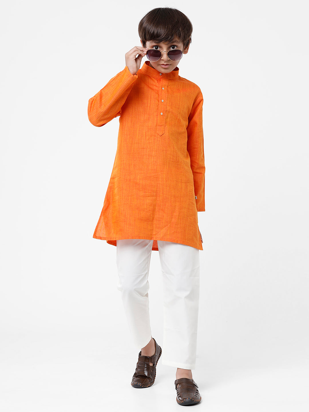Boys Kurta Pyjama Set Orange-Front view