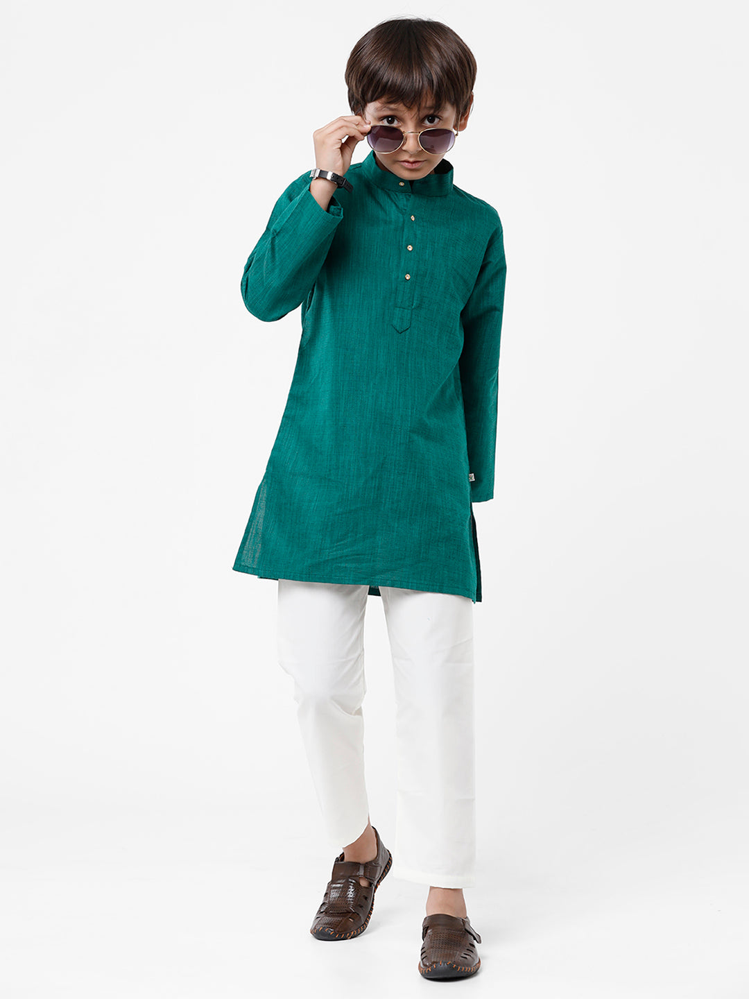 Boys Kurta Pyjama Set British GreenFront view