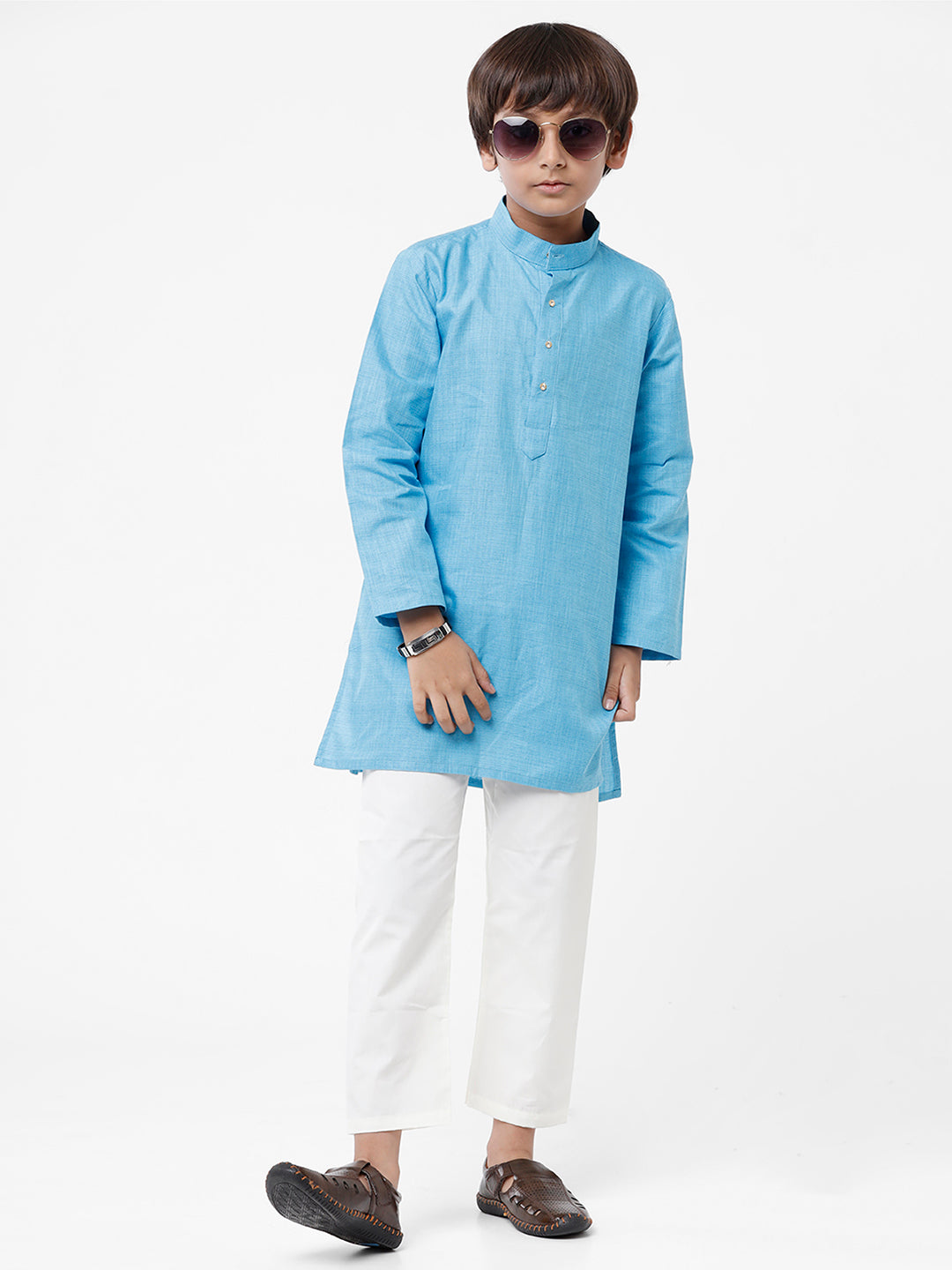 Boys Kurta  Pyjama Set Blue-Front view