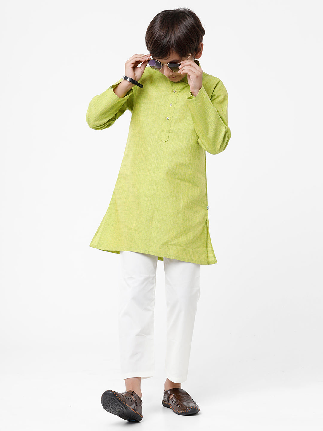 Boys Kurta Pyjama Set Fuego Green-Front alternative view