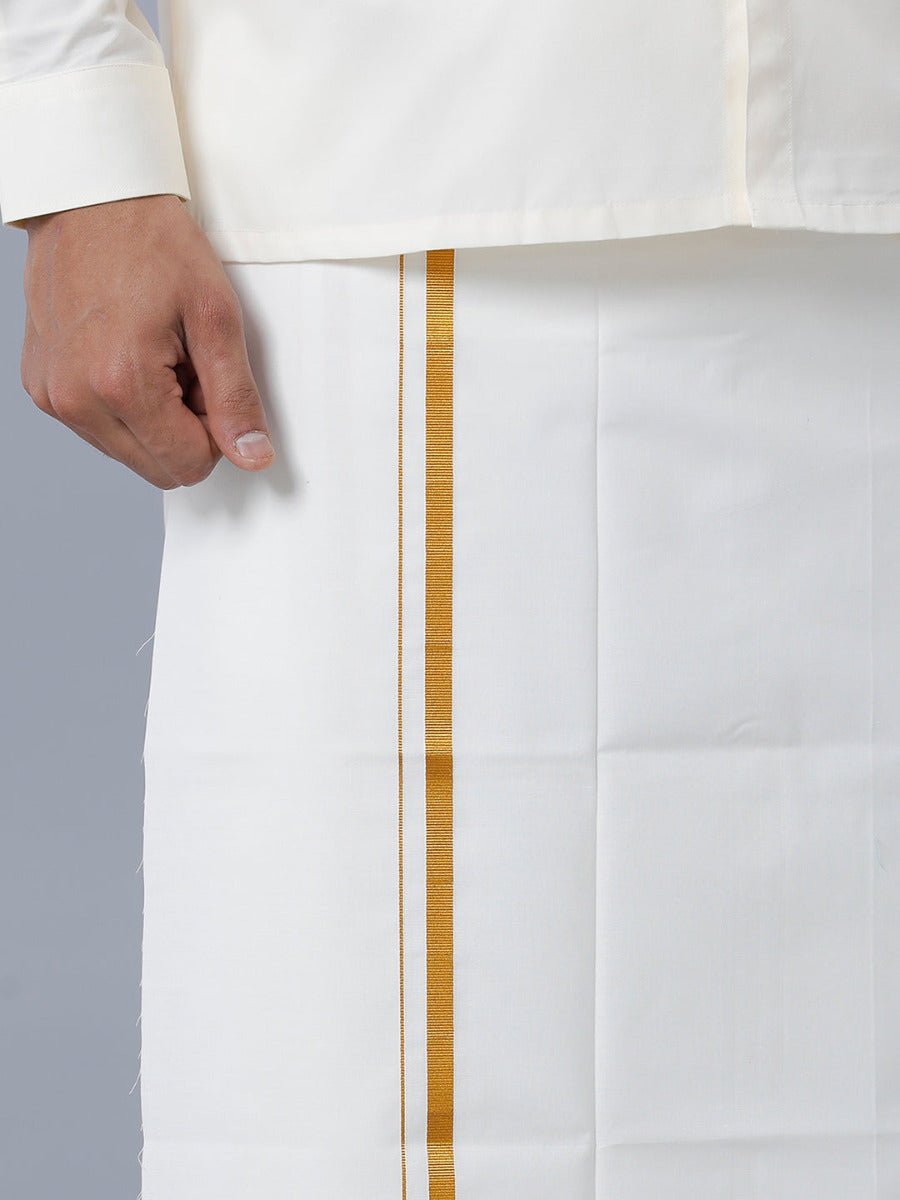 Mens Cream Cotton Full Sleeves Shirt with Single Dhoti Combo-Bottom view