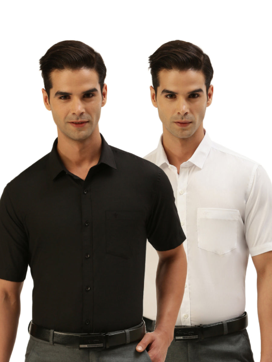 Mens Smart Fit Black and White Half Sleeves Shirt Combo