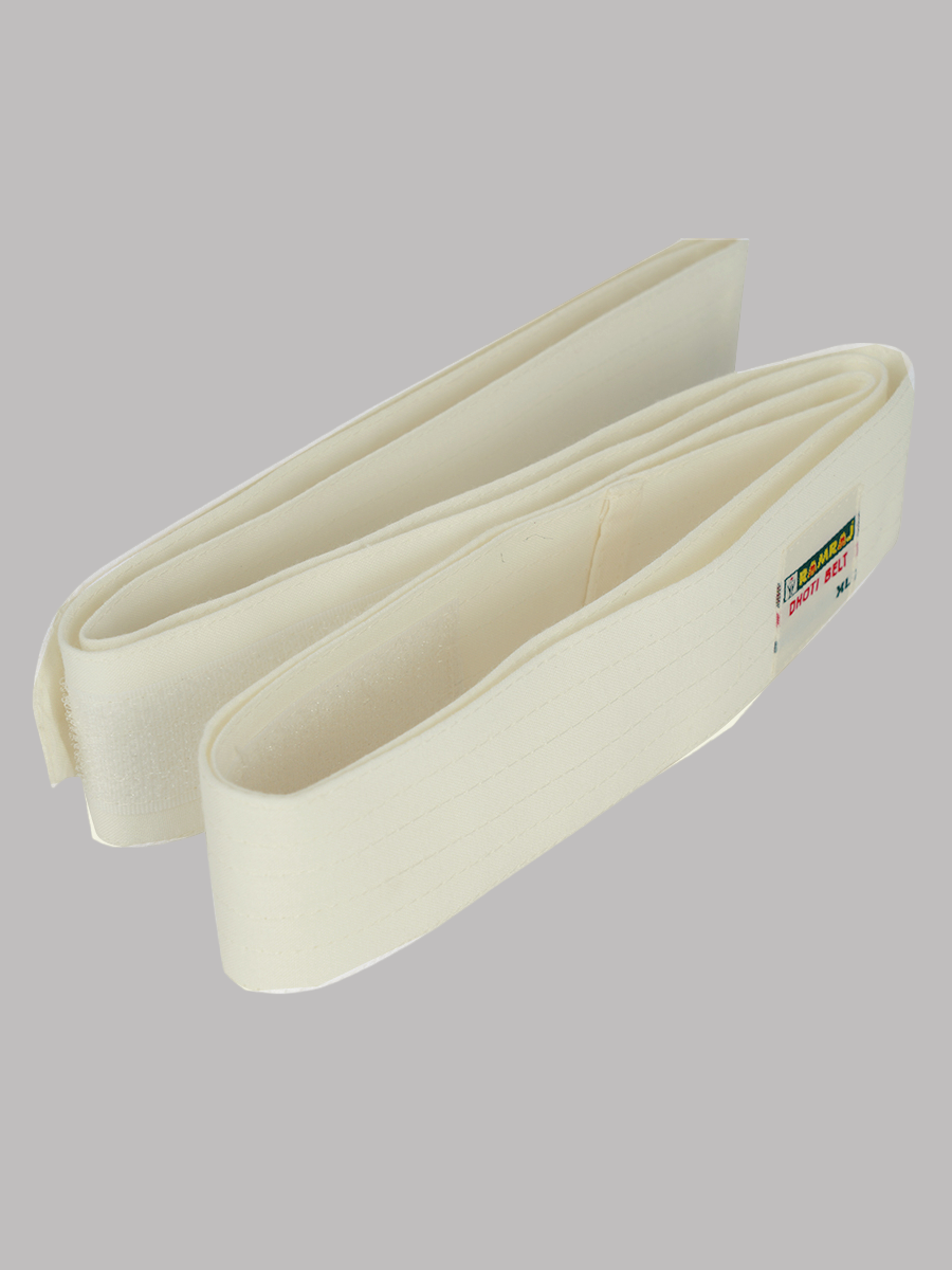 Mens Cream Art Silk Full Sleeves Shirt, Double Dhoti+Towel with Belt Combo-Belt view