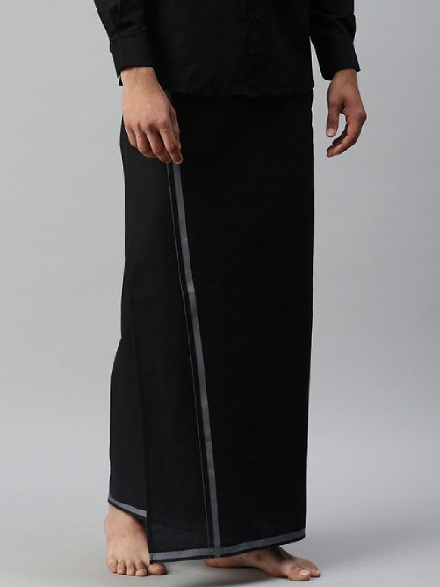 Mens Readymade Adjustable Black Single Dhoti with Big Border-Side view
