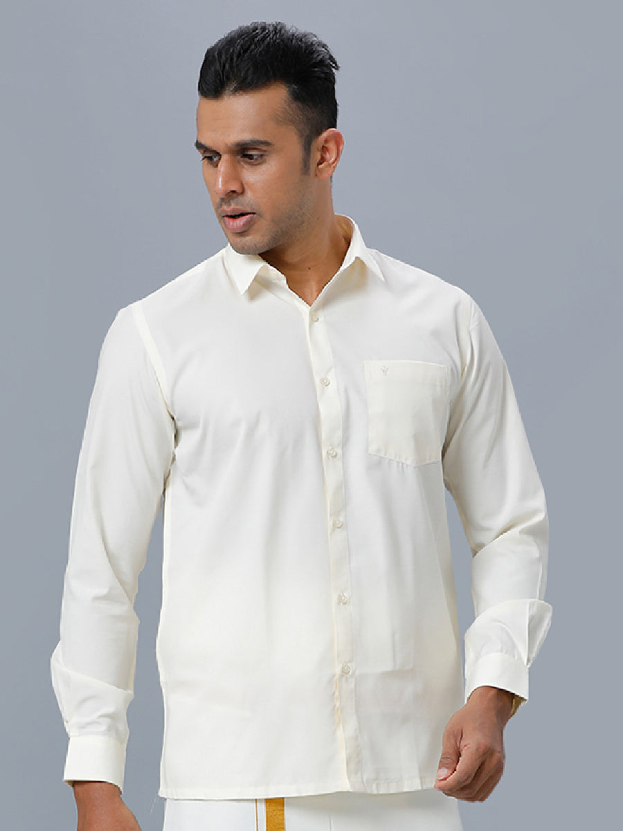 Mens Cotton Cream Shirt Full Sleeves Manavalan-Sideview