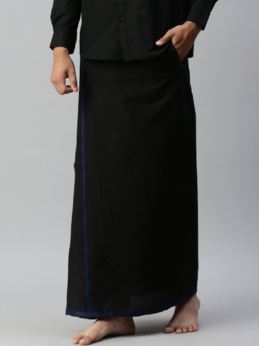 Mens Readymade Adjustable Black Single Dhoti with Big Border-Side alternative view