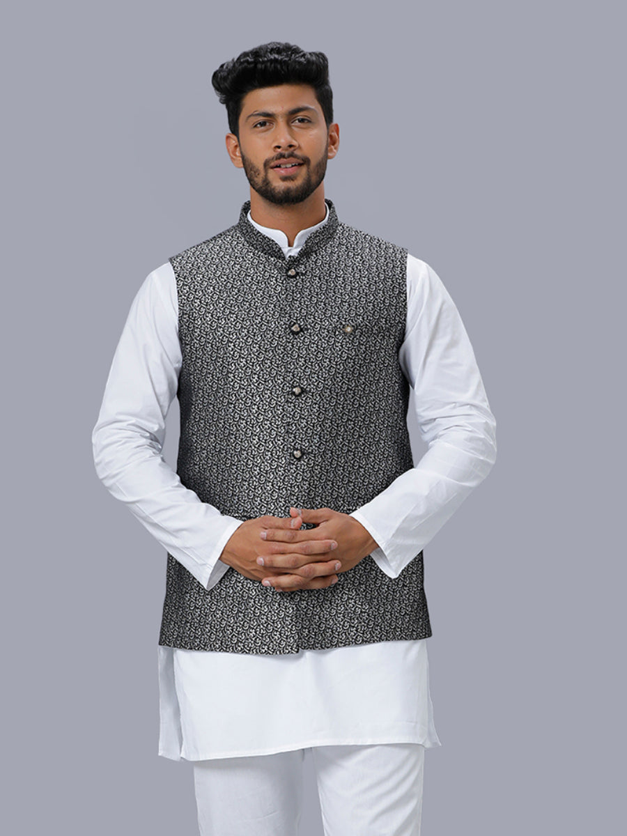 Men Checked Ethnic Jacket Black DC1