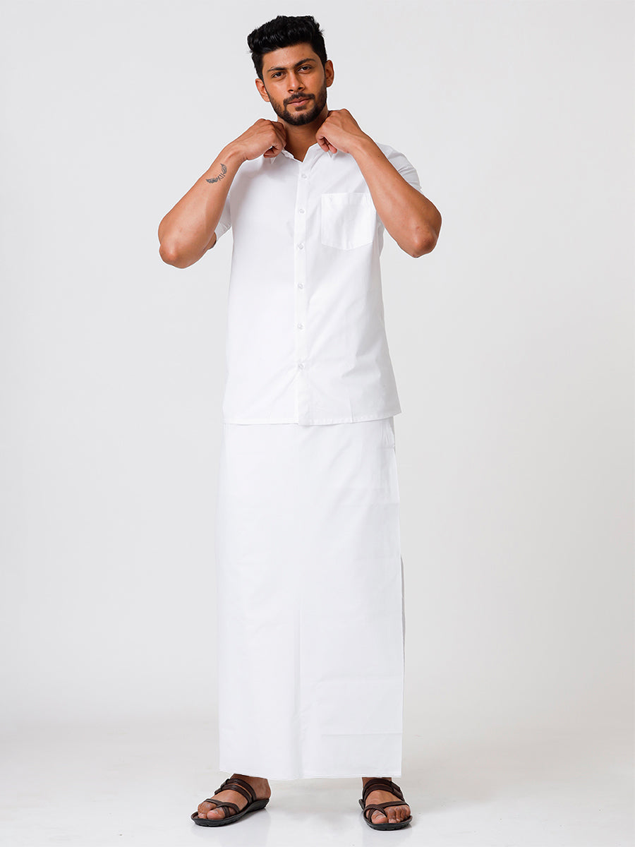 Mens 100% Cotton Prayer Dhoti with Shirting Set 2.25m Ihram-Front view