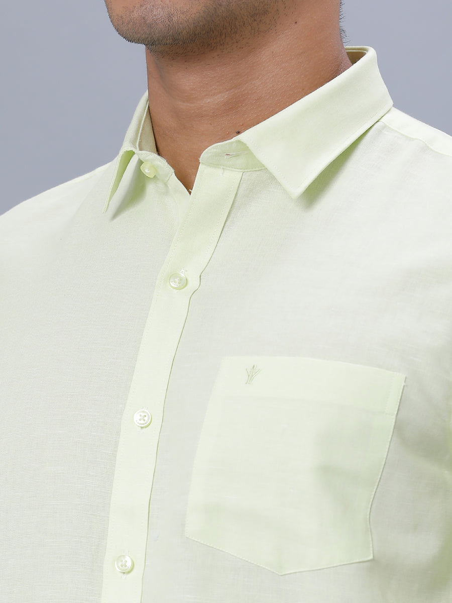 Mens Linen Cotton Formal Shirt Half Sleeves Light Green LF3-Zoom view