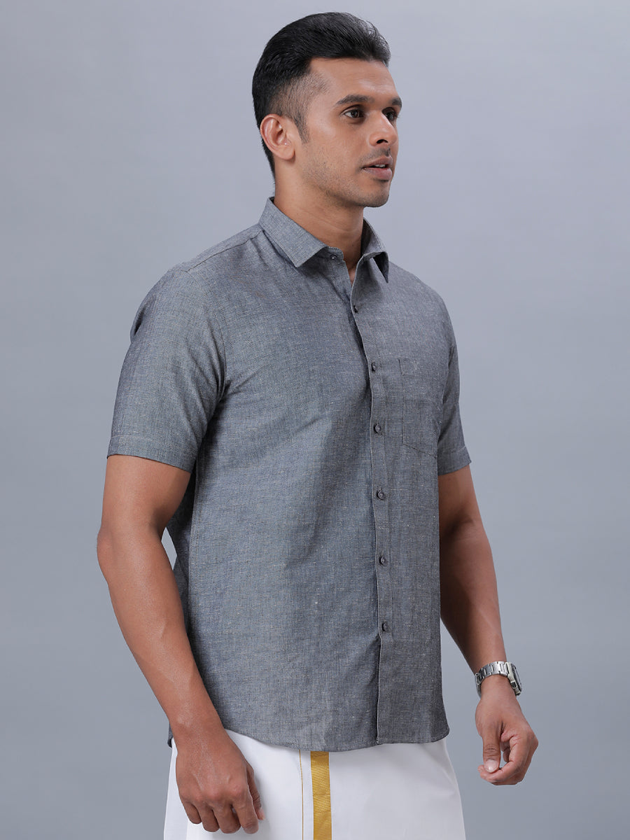 Mens Linen Cotton Formal Shirt Half Sleeves Grey LF7-Sid view