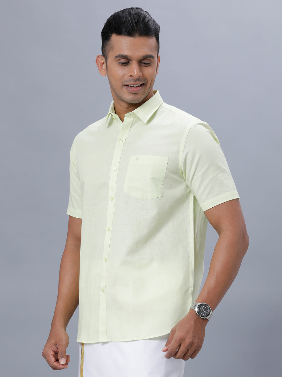 Mens Linen Cotton Formal Shirt Half Sleeves Light Green LF3-Side view