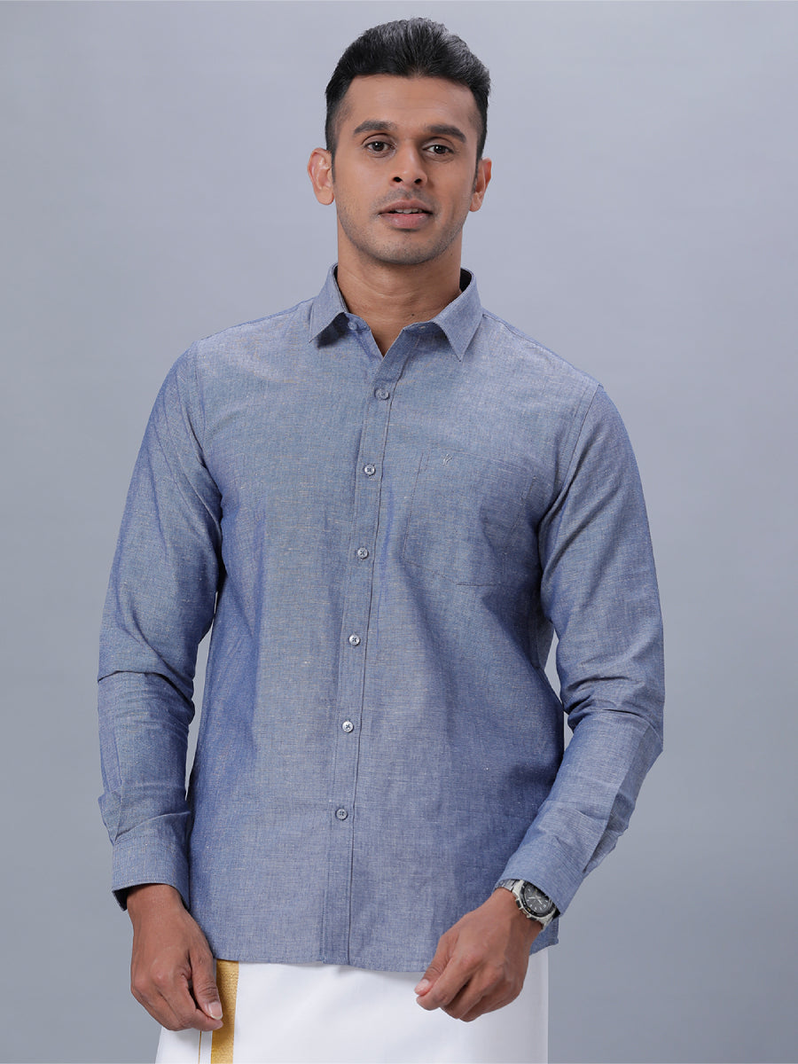 Mens Linen Cotton Formal Shirt Full Sleeves Grey Blue LF6\